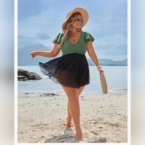 Blooming Jelly BNWT Plus  One Piece Swim Dress Tummy Control Swimsuit - XXL